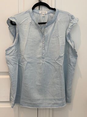 cloth & stone Flutter Sleeve Raw Edge Linen Blend Tank Size 1X Light Denim